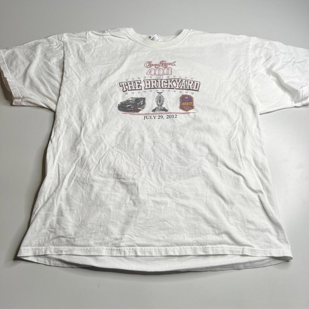 Vintage NASCAR Crown Royal 400 Brickyard 2012 T-Shirt White 2XL Racing Tee